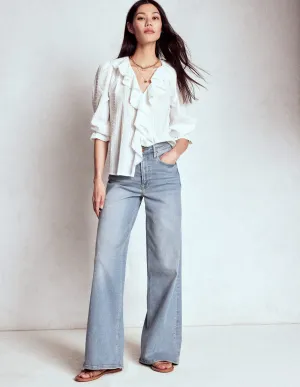 Office Wear Trendy Home Comfort Tailored Cut High Rise Wide Leg Jeans-Light Vintage