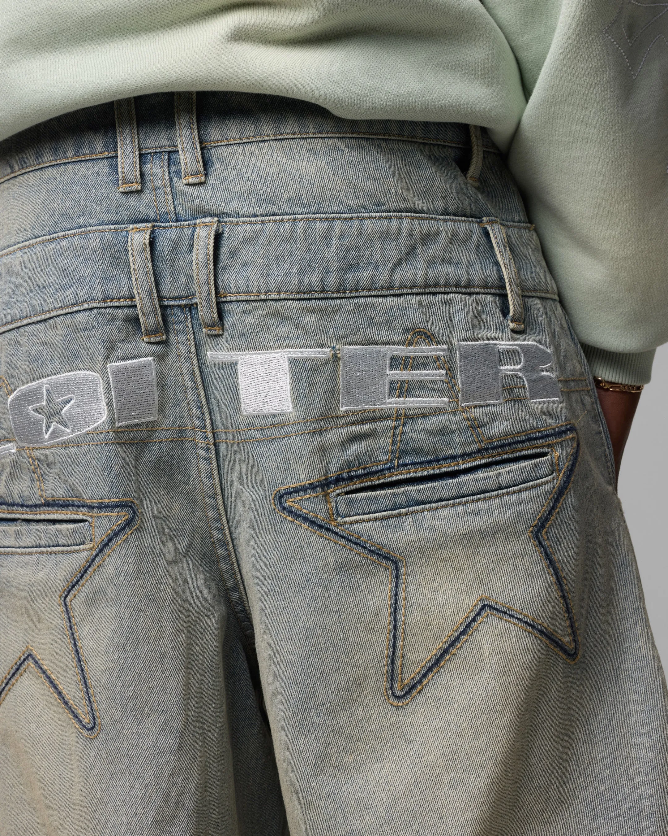Loiter Star Layered Jeans Washed Blue Travel Outfit Casual Stretch