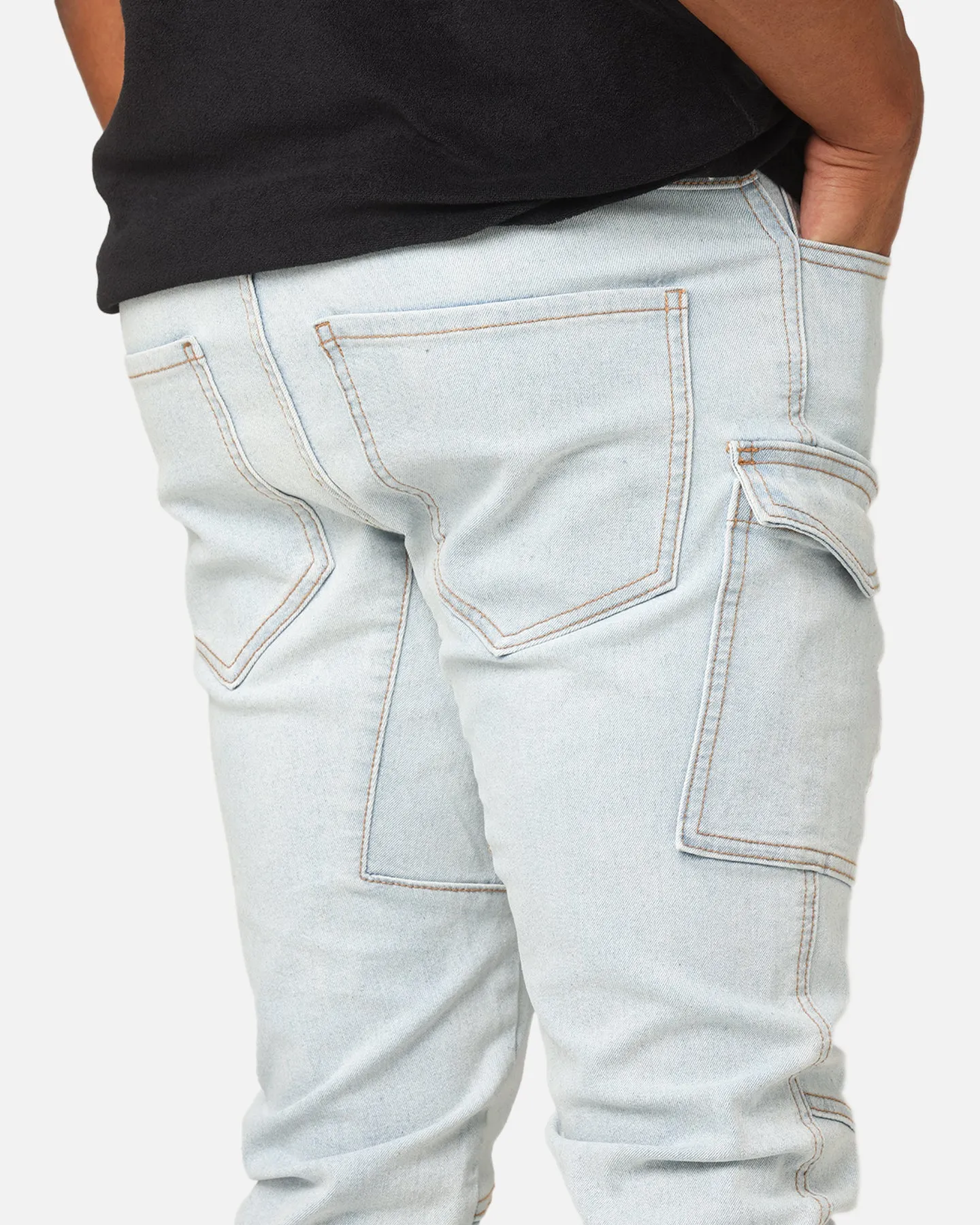 Comfort Stretch Recycled Cotton Blend Saint Morta Skinny Cargo Jeans Vintage Blue