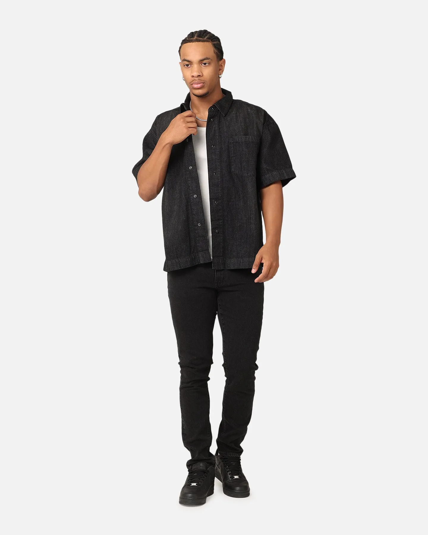 Pre Shrunk Material Saint Morta Tapered Denim Jeans Washed Black