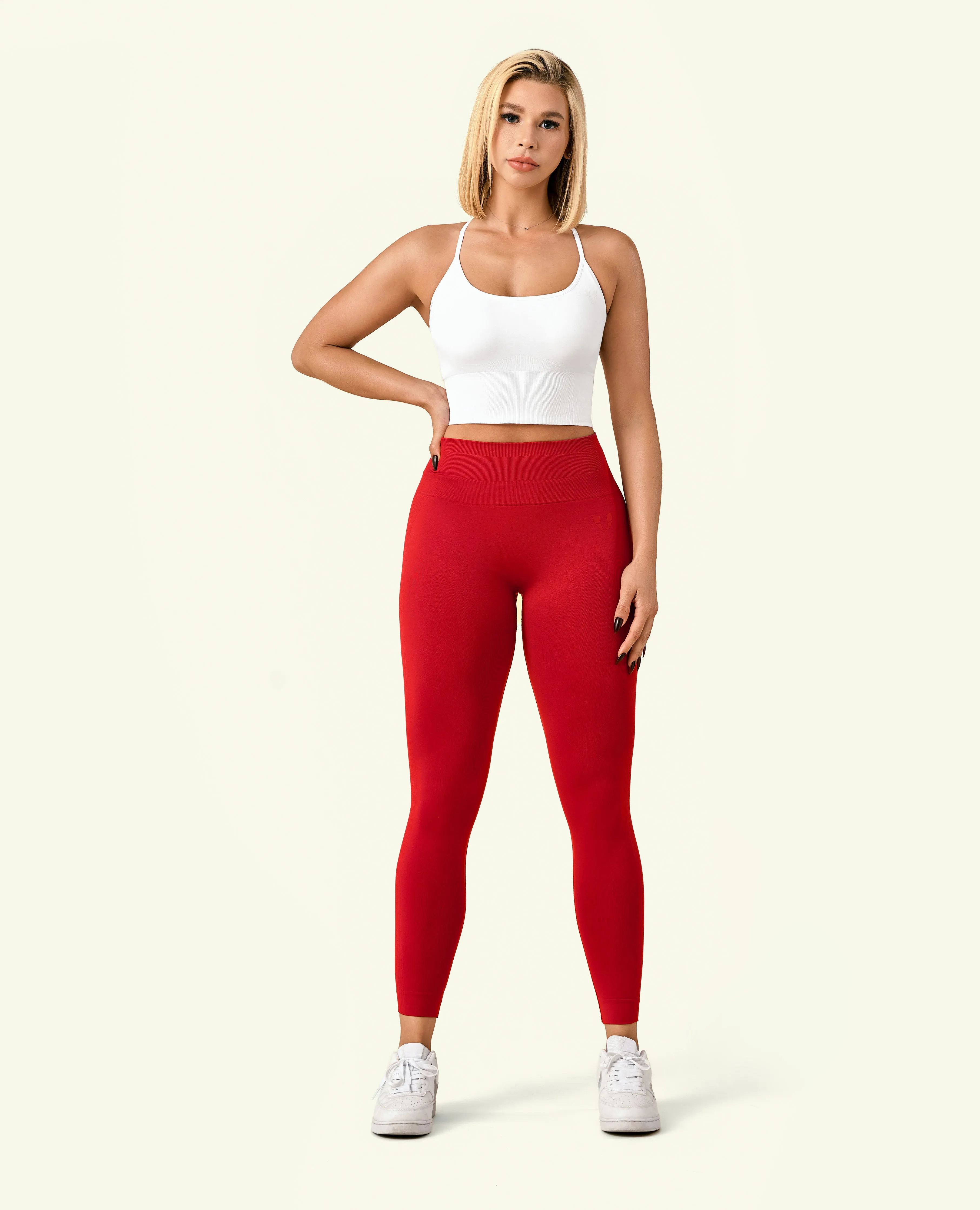 Squat Proof Summer Wear Ribbed Butt Lift Leggings - Red Cranberry