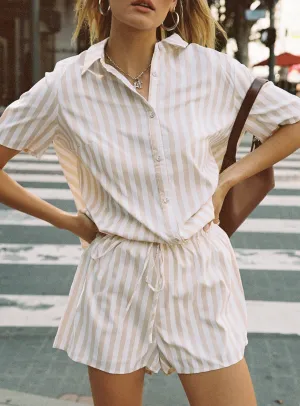 Summer Glow Airflow Vents Chloe Short Sleeve Set Beige Stripe