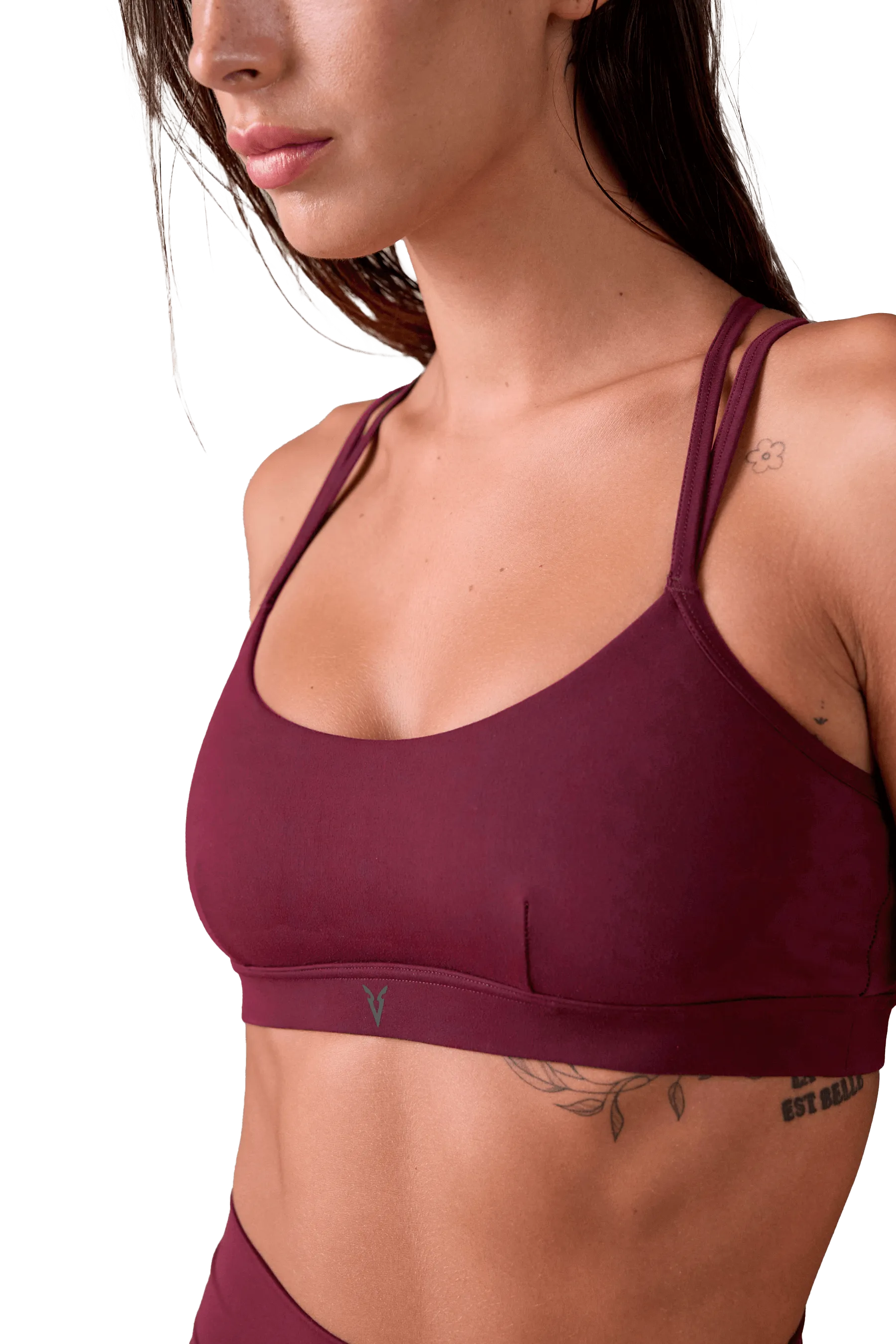 Adaptive Stretch Fabric geometric SPORTS BRA STRAPPY - Burgundy