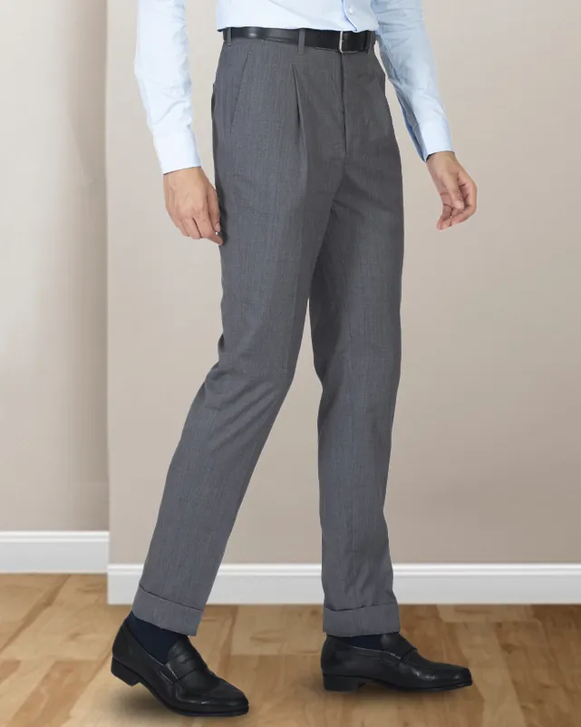 EZS Washable Wool Pants: Plain Mid Grey OrganicCottonBlend