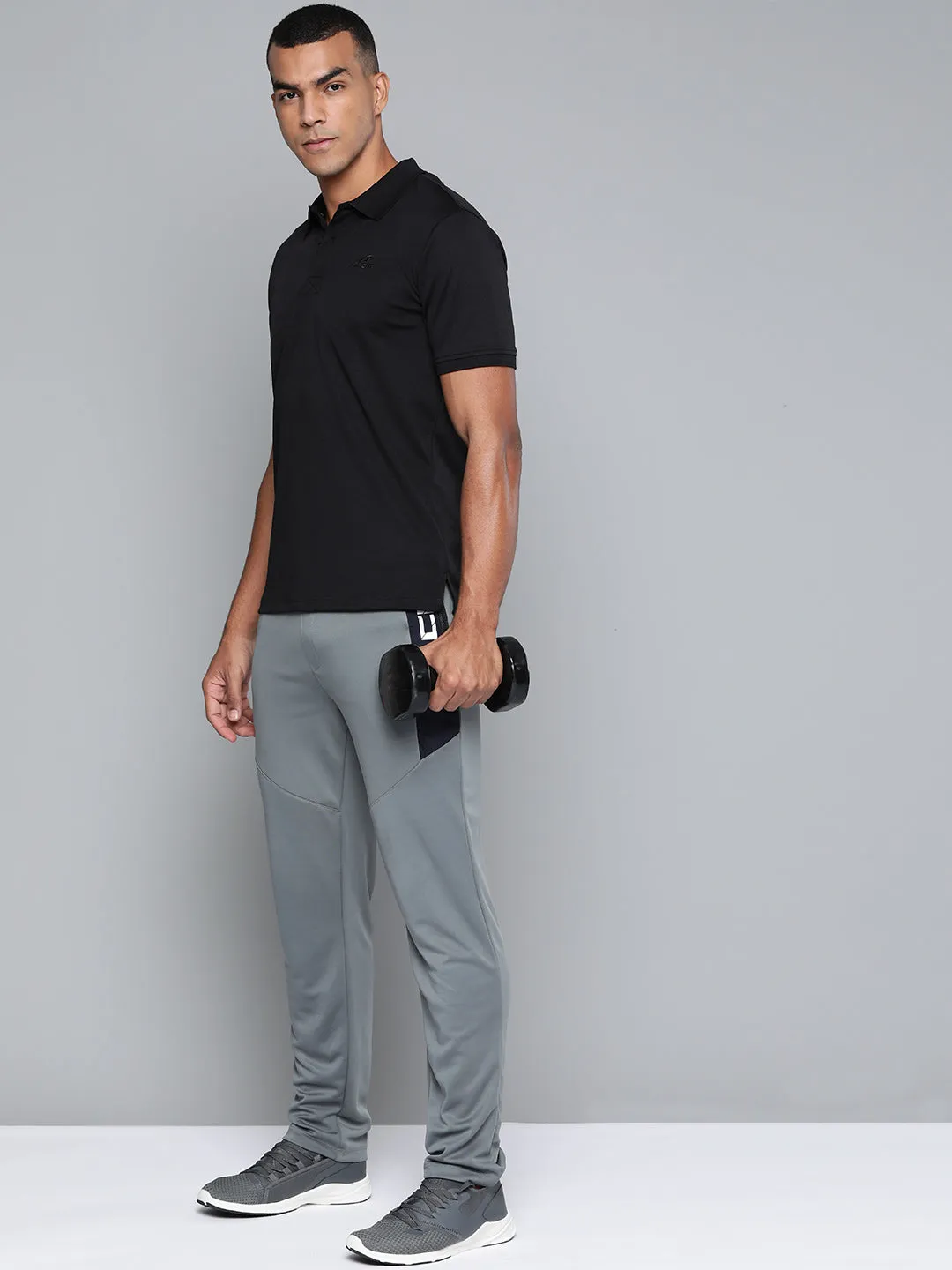 Breathable Shirt Compact Knit Structure Alcis Men Black Solid Polo Collar T-shirt