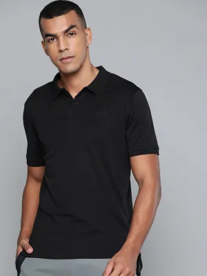 Alcis Men Black Solid Polo Collar T-shirt Breathable Cotton Blend