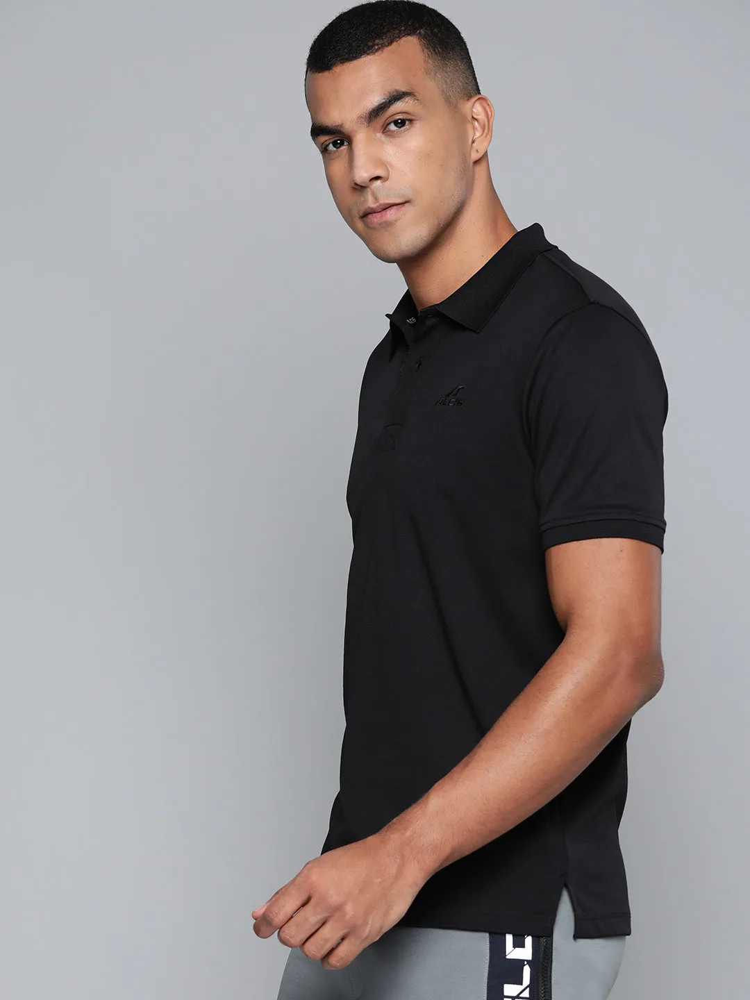 Soft Touch Thermoregulating Fabric Alcis Men Black Solid Polo Collar T-shirt