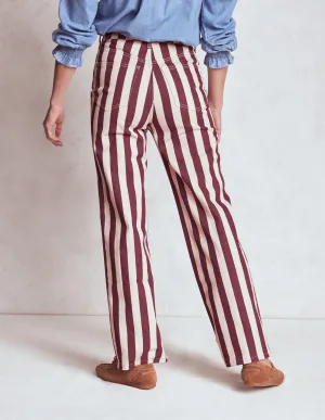 High Rise Column Leg Jeans-Maroon and Ivory Stripe Clean Shape Unisex Wear Premium