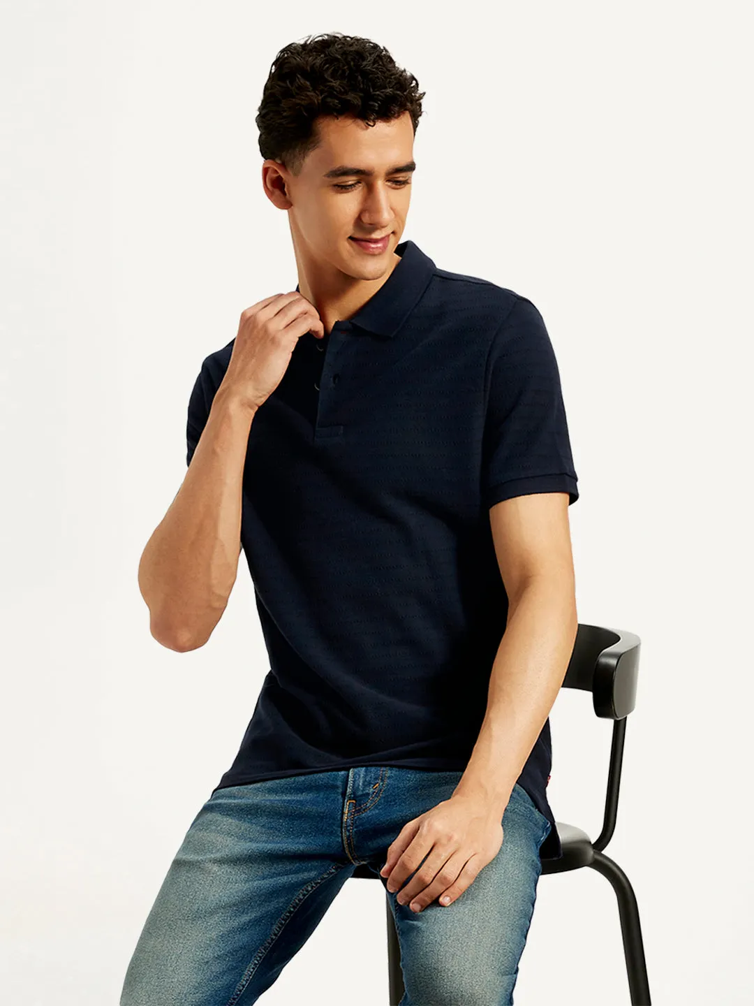 Sweat Absorbing Men's Pin Stripes Slim Fit Polo T-Shirt