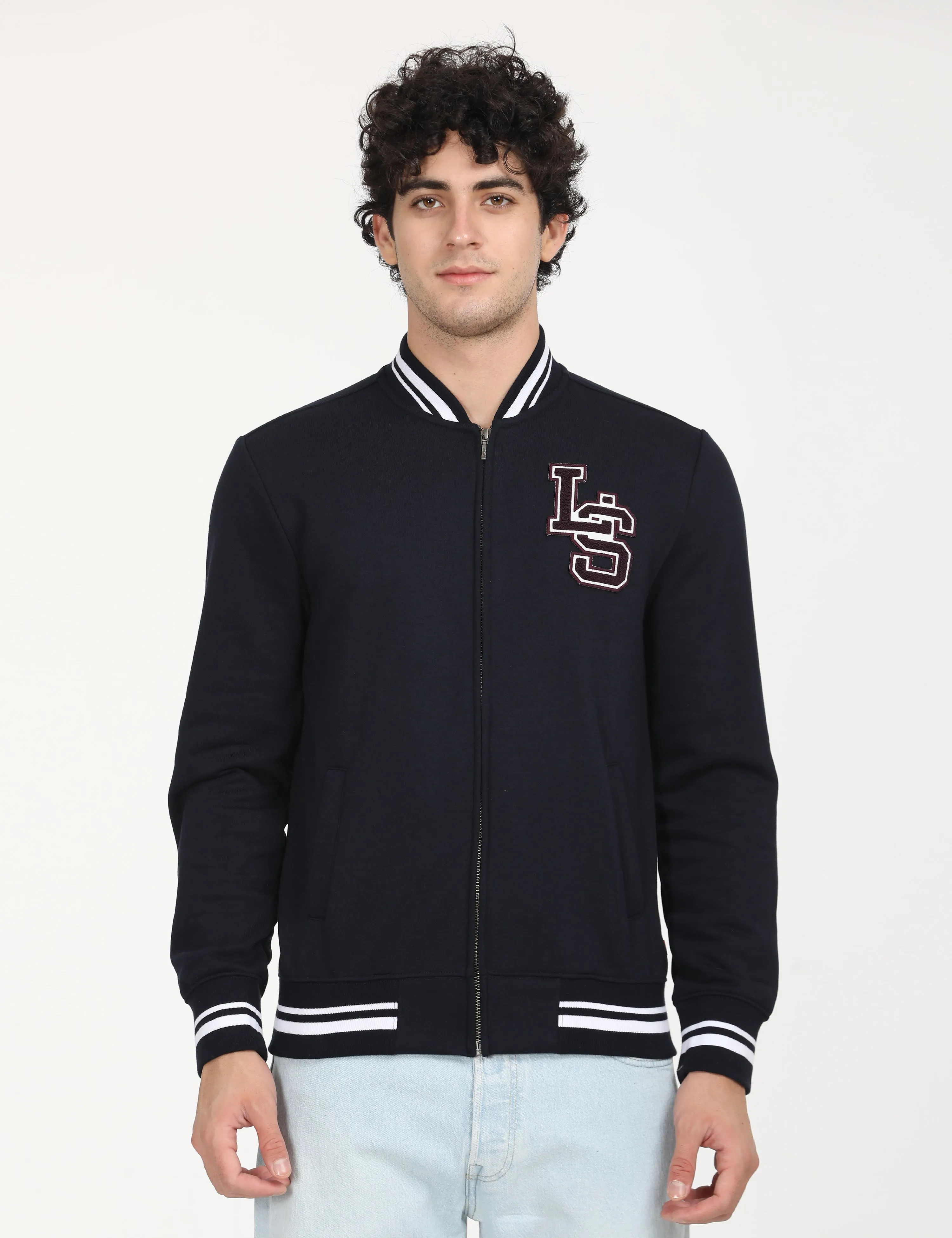 Striped Design Easy Care Men's Solid Navy Crew Neck Sweatshirt
