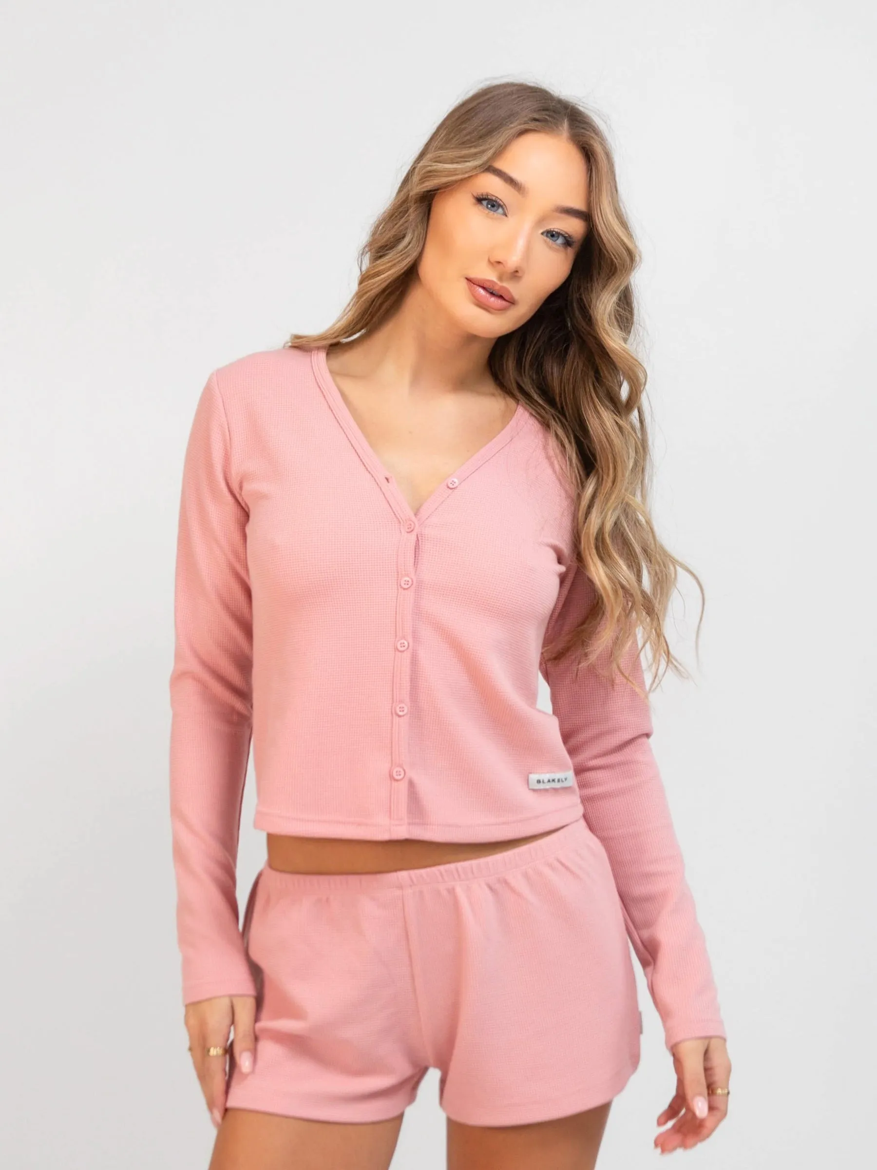 Sports Outfit Soft Waffle Cardigan - Rose Pink