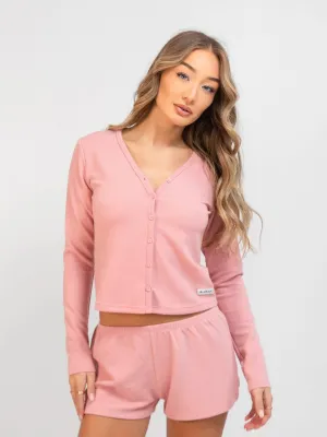 Sports Outfit Soft Waffle Cardigan - Rose Pink