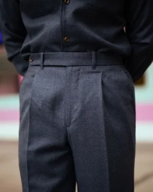 Snag Resistant Fabric Pleated Dugdale Navy Blue Wool Flannel High Rise Dress Pant