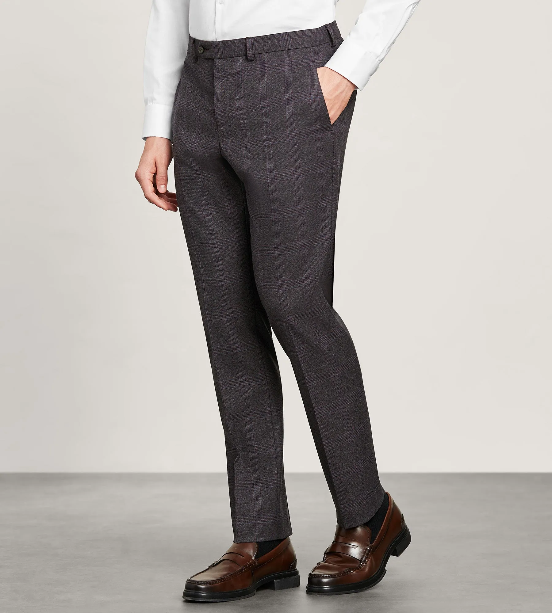 EasyCareFabric Built-in shorts Modern Fit Burgundy Plaid Suit Pants