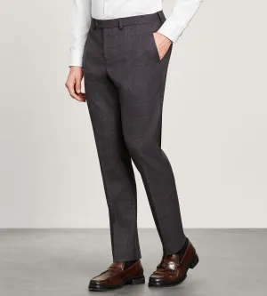 Modern Fit Burgundy Plaid Suit Pants NonRestrictiveFit BreathableMeshLining