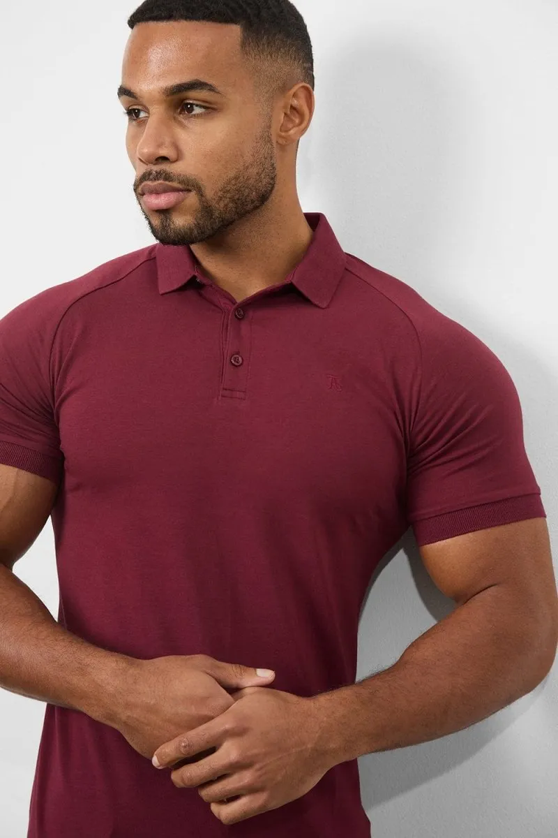 SoftCheckered Weave Athletic Fit Polo Shirt In Burgundy