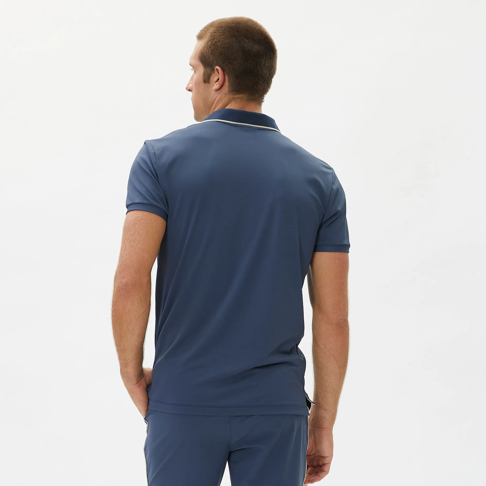 Retro III Polo - Oceano di Mezzanotte / Tan Recycled Polyester Mix Versatile Wardrobe