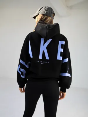 Cheetah like Polyester Blend Members Isabel Oversized Hoodie - Black & Blue