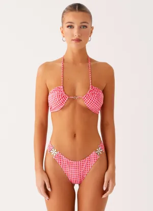 Saint Lucia Bikini Bottoms - Pink Check Modern Aesthetic