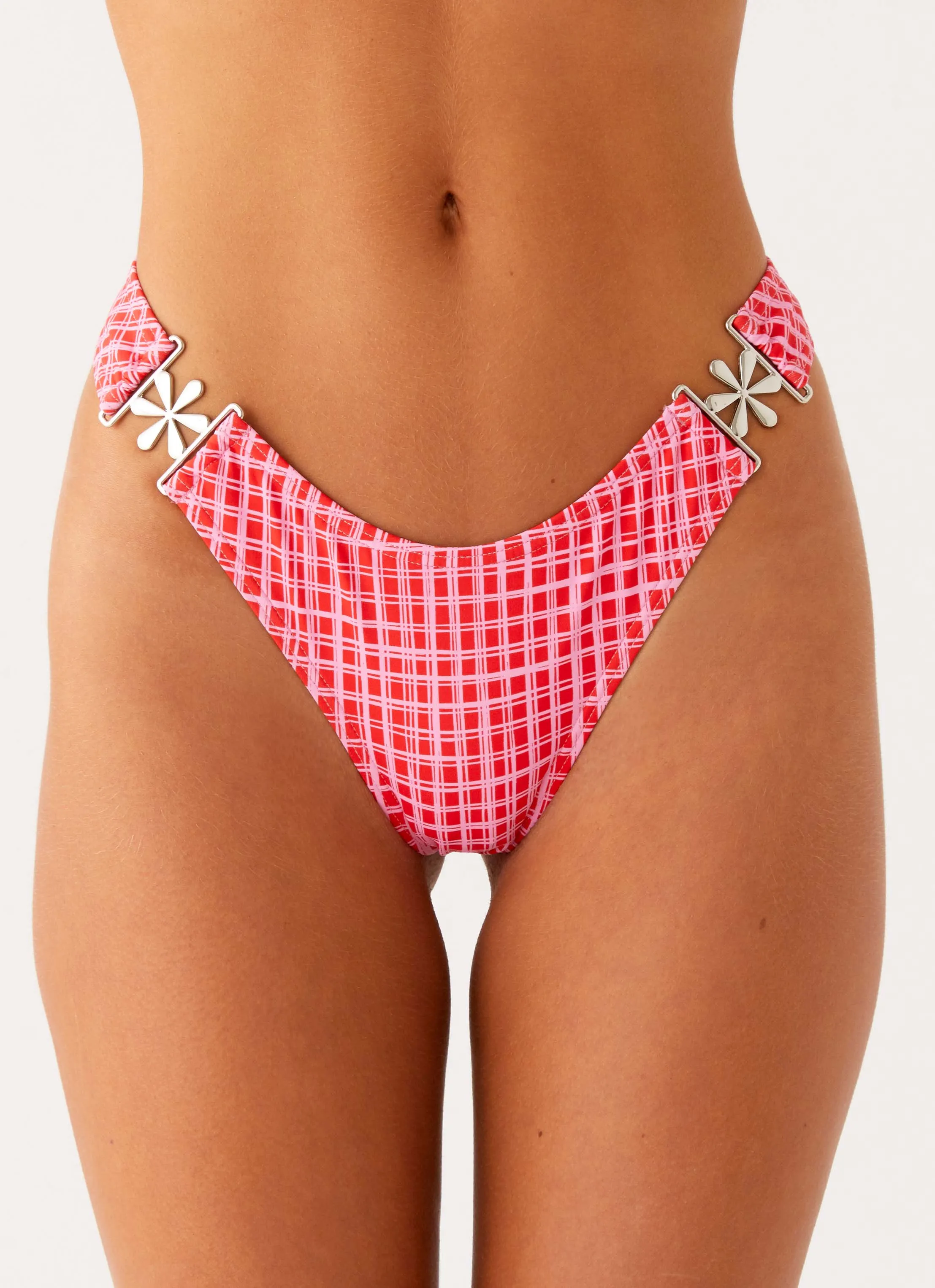 Vacation-Must-Have Vibrant Patterns Saint Lucia Bikini Bottoms - Pink Check