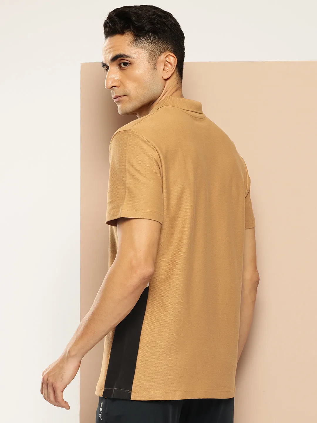 Colorfast Construction Relaxed Neckline Graphical Panel Polo T-Shirt