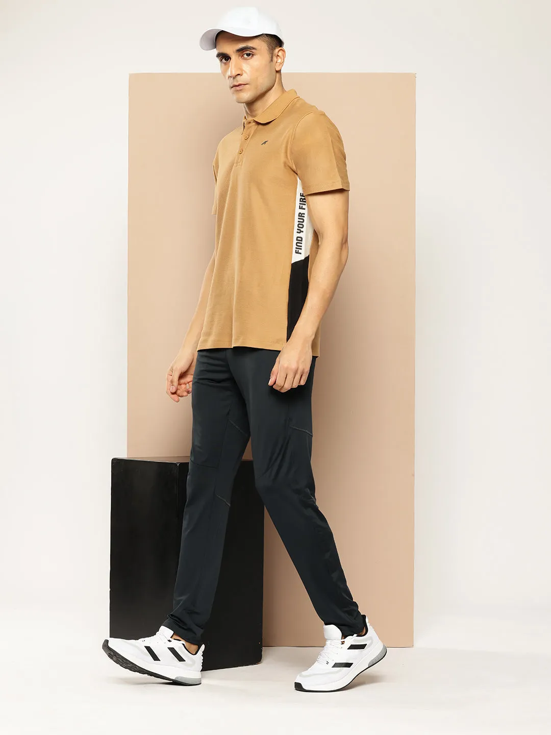 Button Down Collar Trendy Colors Graphical Panel Polo T-Shirt