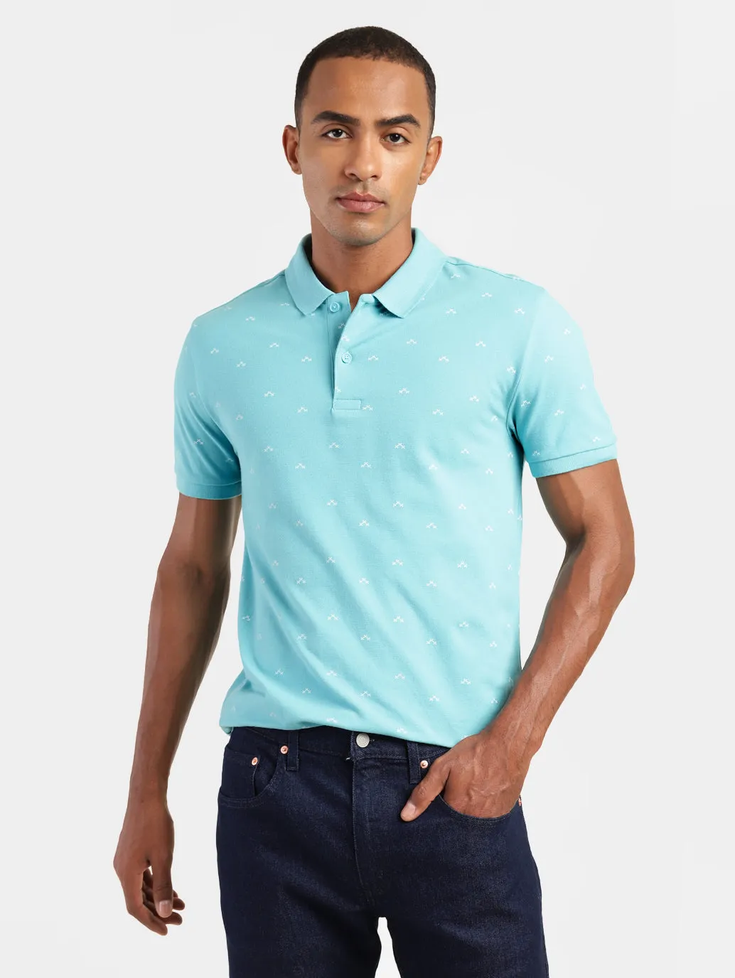 Men's Geometric Print Polo T-shirt Anti Odor Technology Colorfast Dye Process