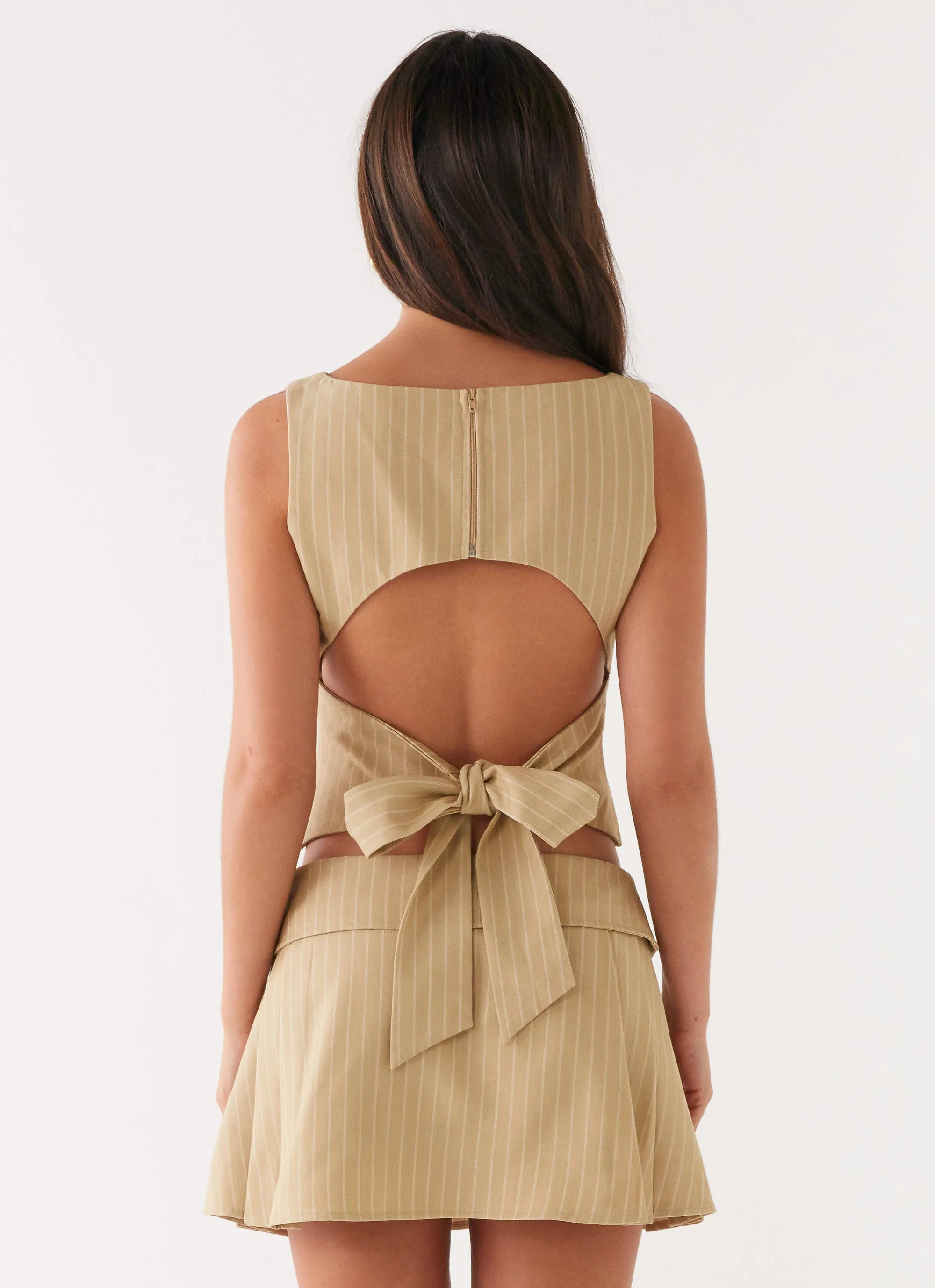 Miki Mini Skirt - Beige Stripe Cute Touch Semi Sheer