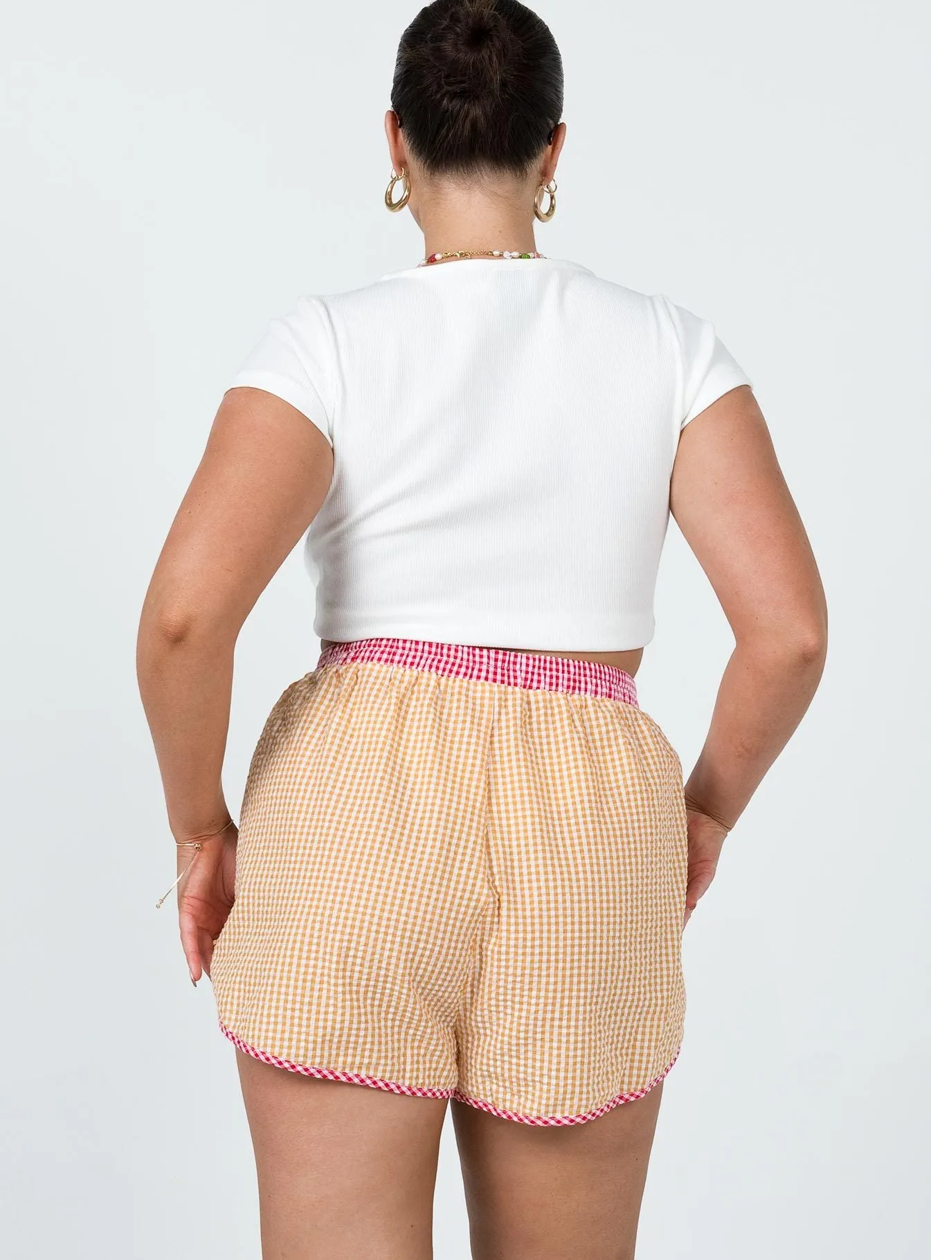 Leah Gingham Track Shorts Orange Royal Mode