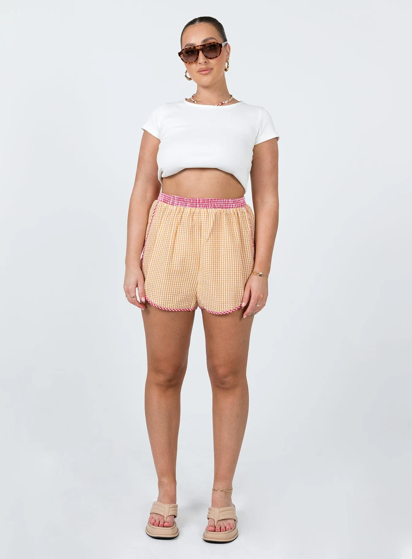 Leah Gingham Track Shorts Orange MultiPocket System