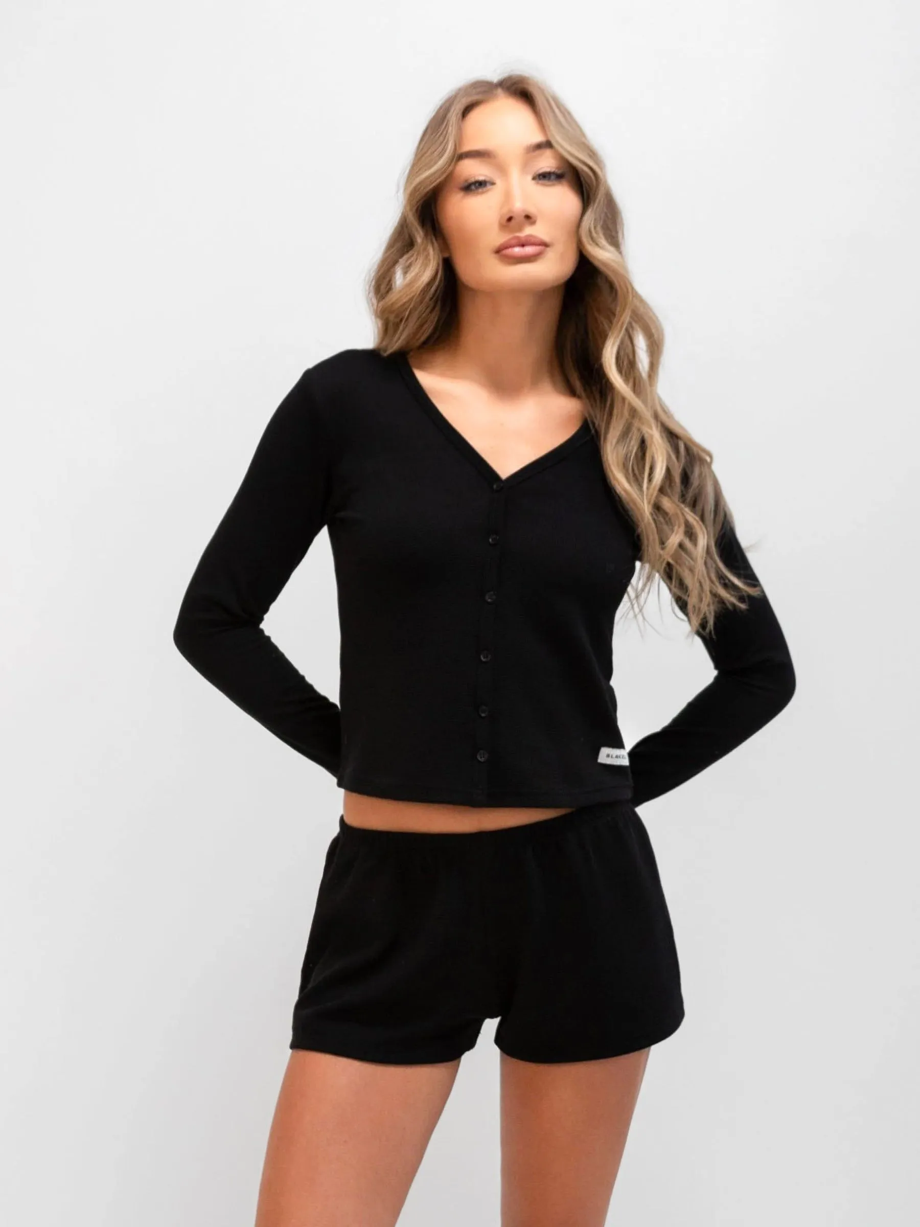 Soft Waffle Shorts - Black WrinkleFreeFabric Sweat Wicking Fabric