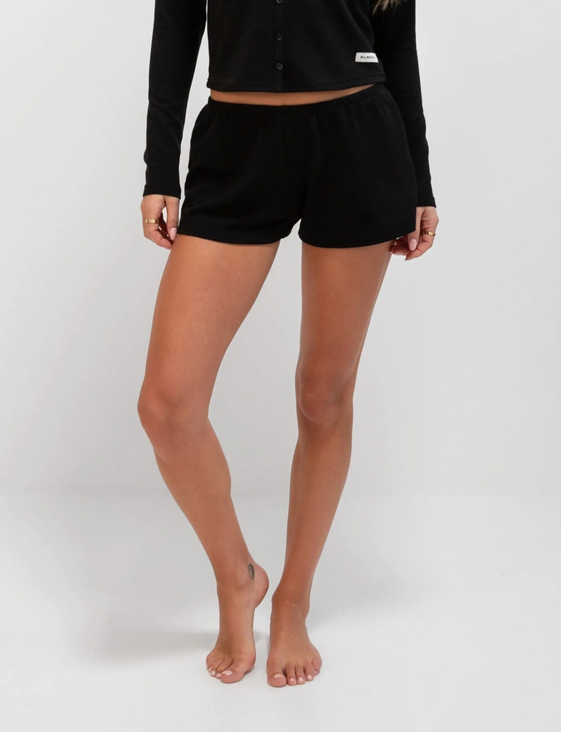 Sweat Wicking Technology Soft Waffle Shorts - Black