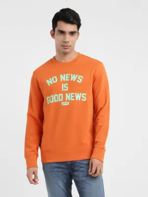 Stylish Detail Men's Typography Crew Neck Sweatshirt Orange