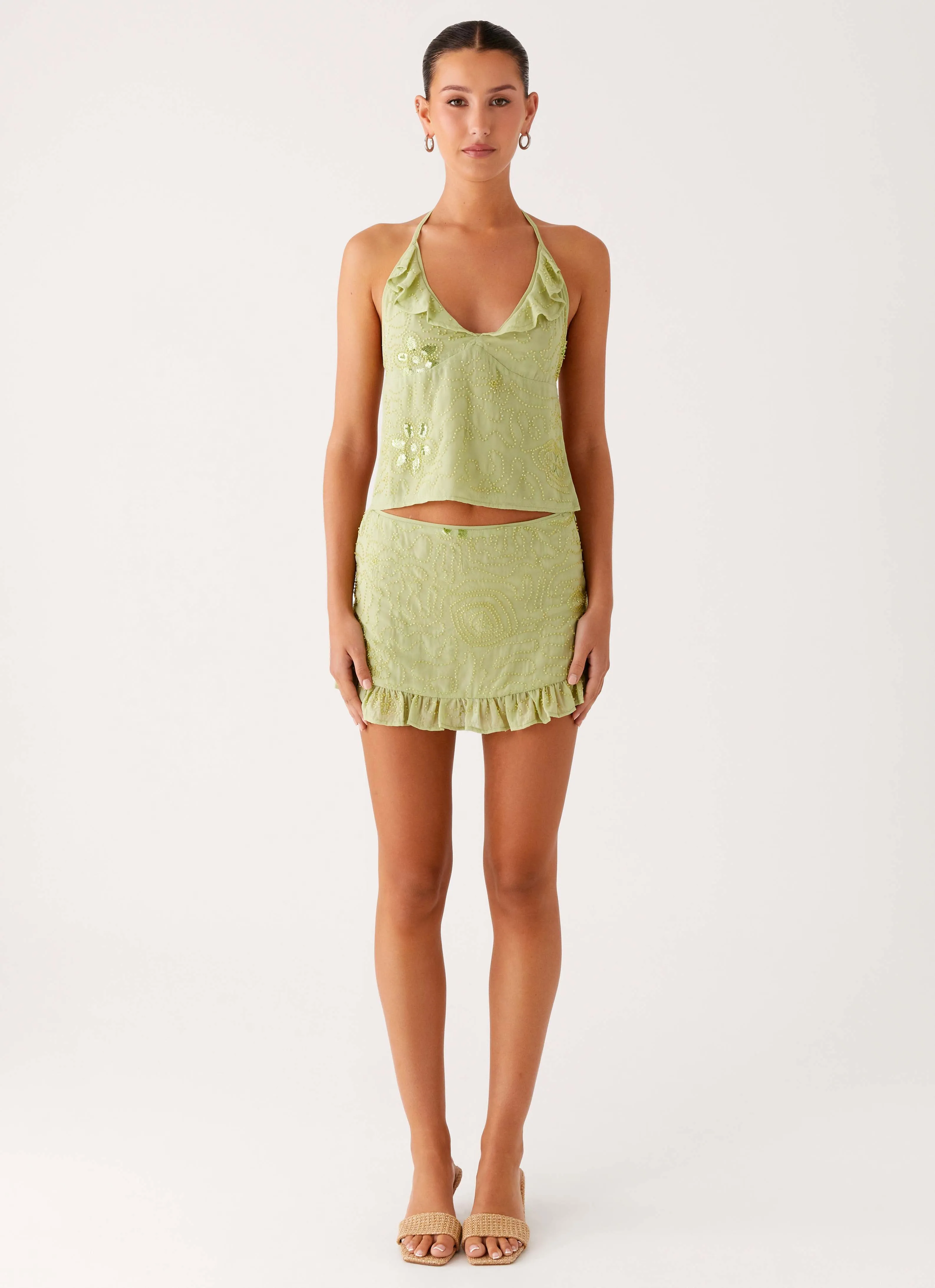 Savoir Beaded Mini Skirt - Mint Stylish Comfort