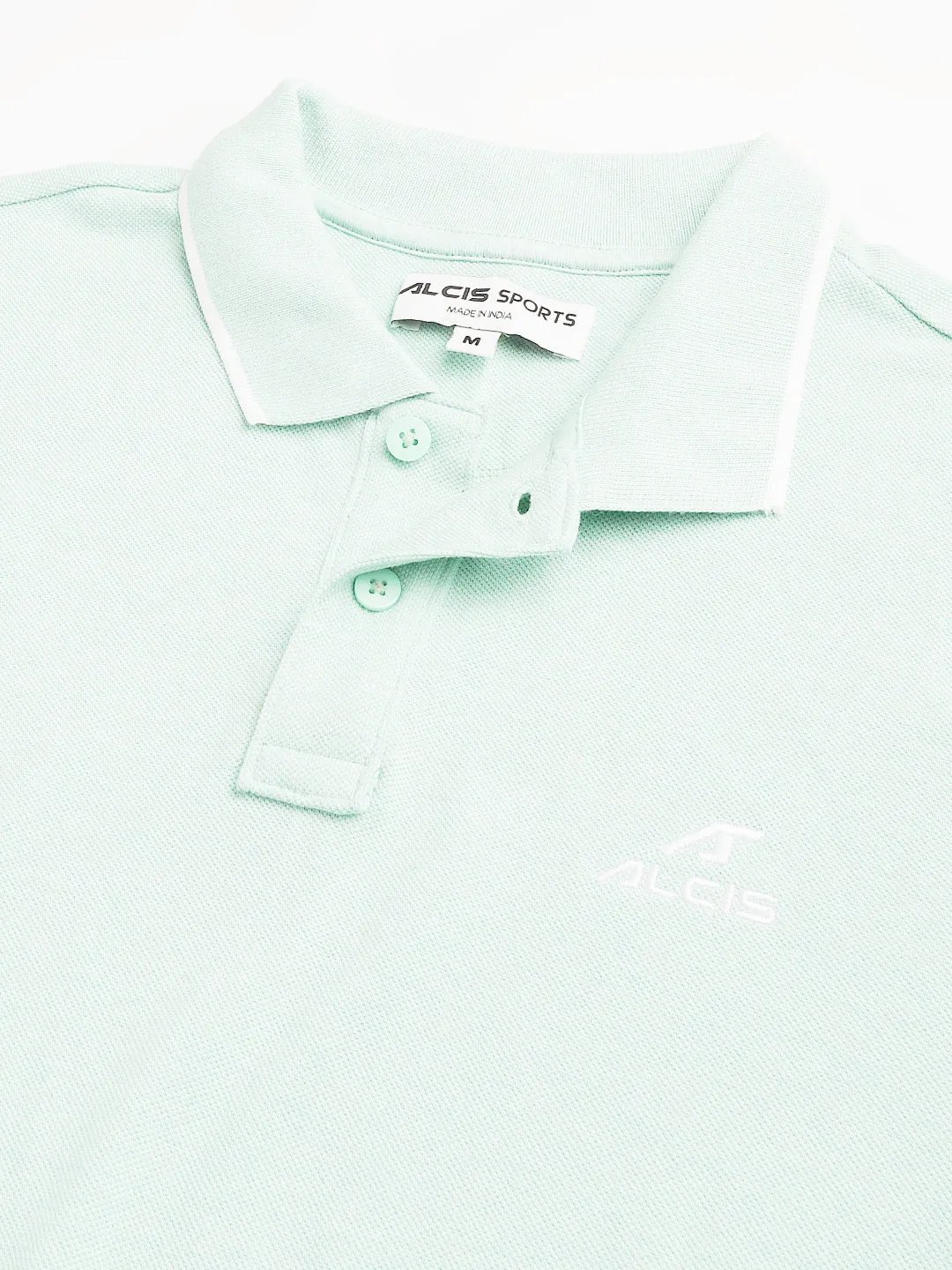 Urban Explorer Ribbed Cuff Design Alcis Men's Sea Green Melange Soft-Touch Regular-Fit Athleisure Polo T-Shirt