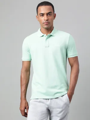 Alcis Men's Sea Green Melange Soft-Touch Regular-Fit Athleisure Polo T-Shirt TwoTone Fabric Blend