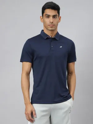 Alcis Men Navy Train-Tech Anti-Static Slim-Fit Training Polo T-Shirt Dimensional Stability Weave MoistureWicking Fabric
