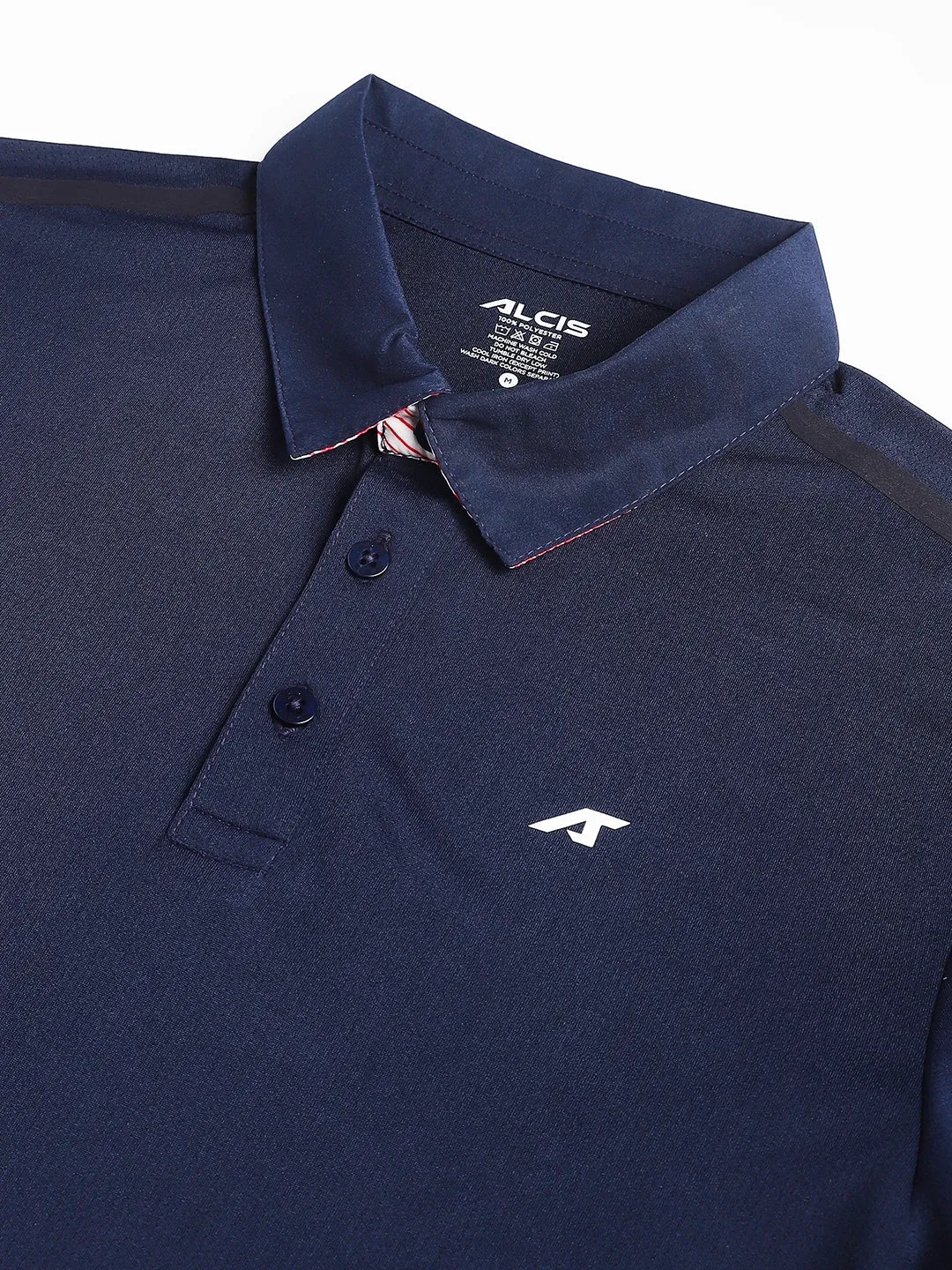 NonRestrictive Shoulder Design Alcis Men Navy Train-Tech Anti-Static Slim-Fit Training Polo T-Shirt