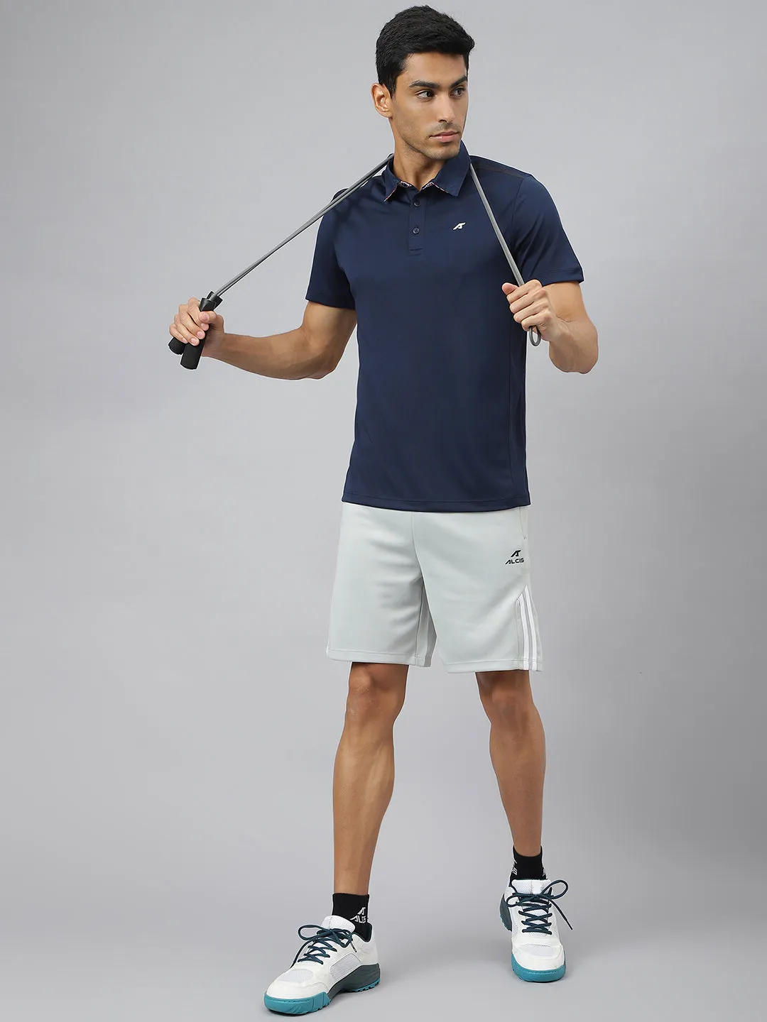Athletic Fit Alcis Men Navy Train-Tech Anti-Static Slim-Fit Training Polo T-Shirt