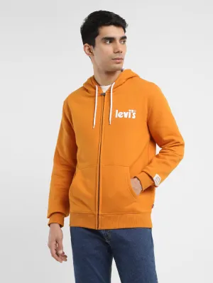 urban vibe Flatlock Seam Finish Men's Solid Orange Hooded Sweatshirt