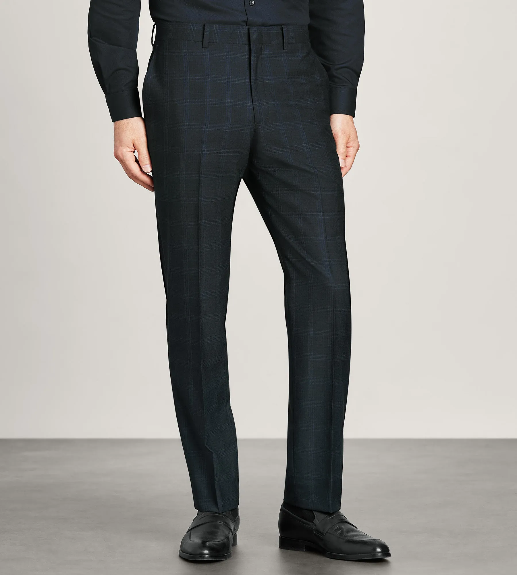 Reflective accents Modern Fit Black Plaid Suit Pants