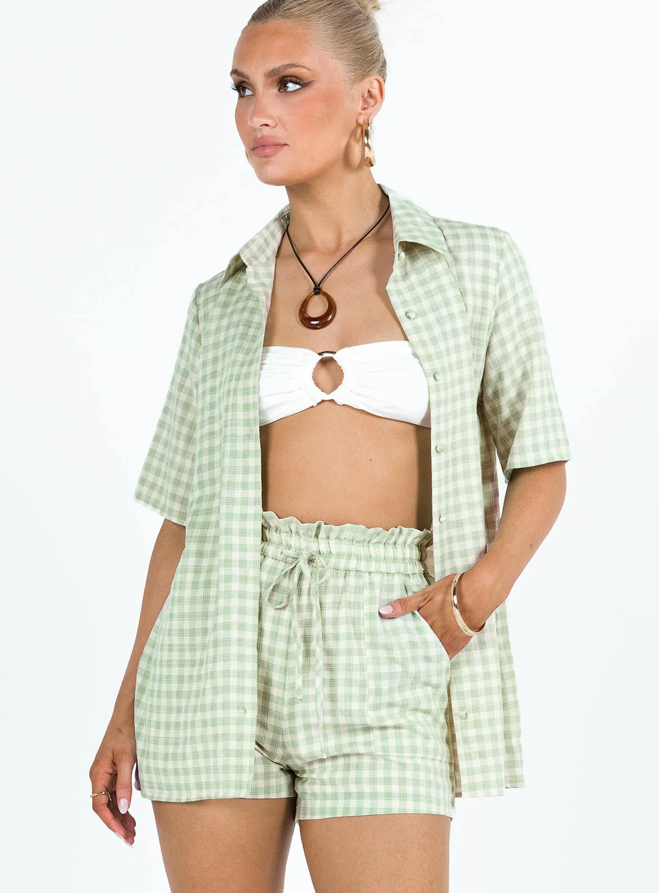 Gilda Shorts Green Gingham LayeredPanels
