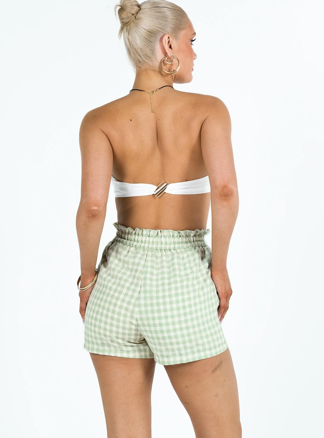 Gilda Shorts Green Gingham LowMaintenanceFabric Youth Glow