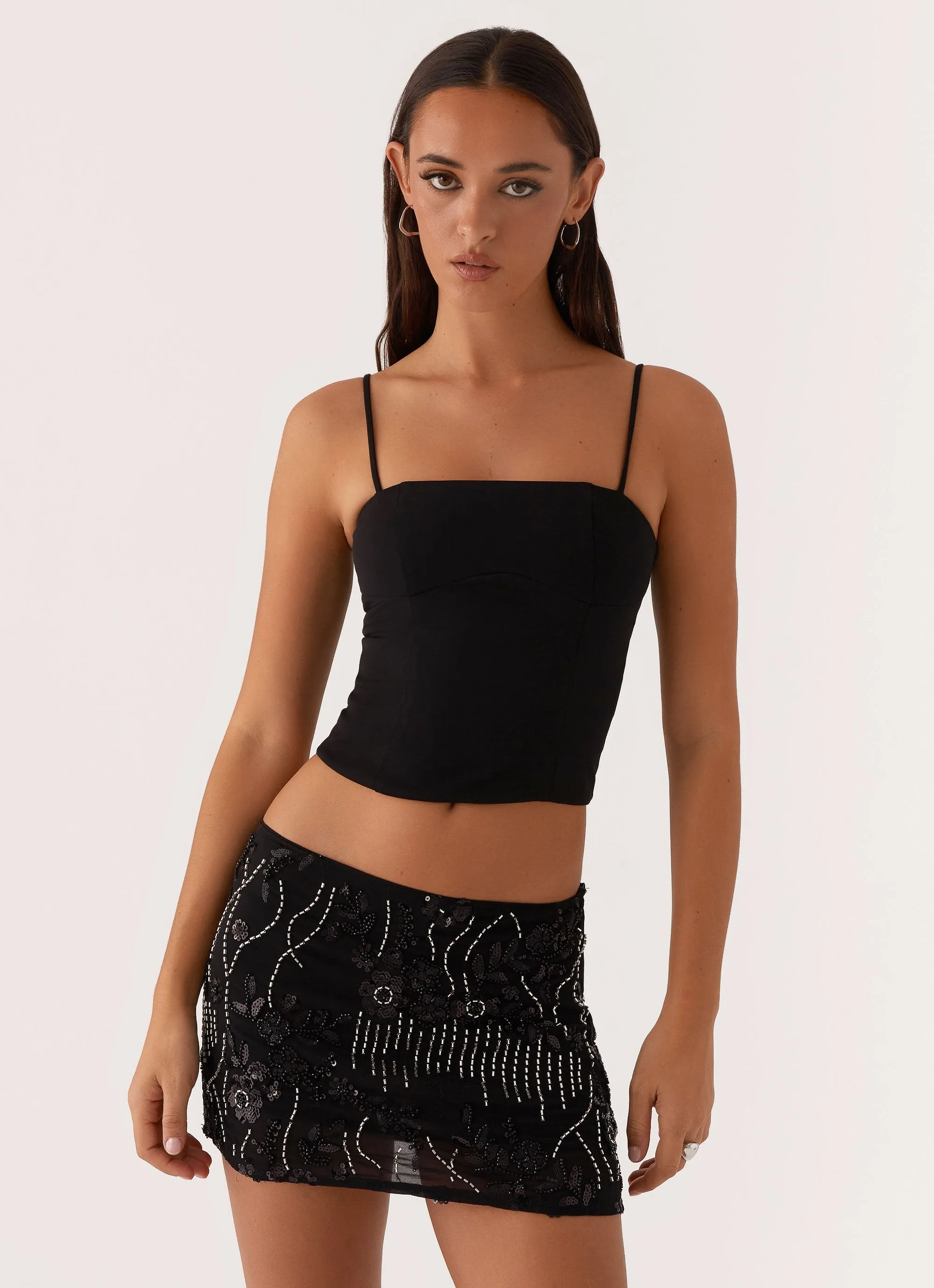 Adored By You Mini Skirt - Black Cozy Drape