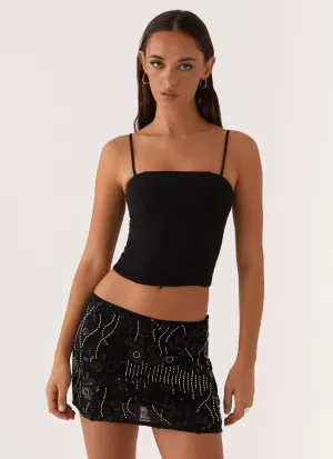 Adored By You Mini Skirt - Black Cozy Drape