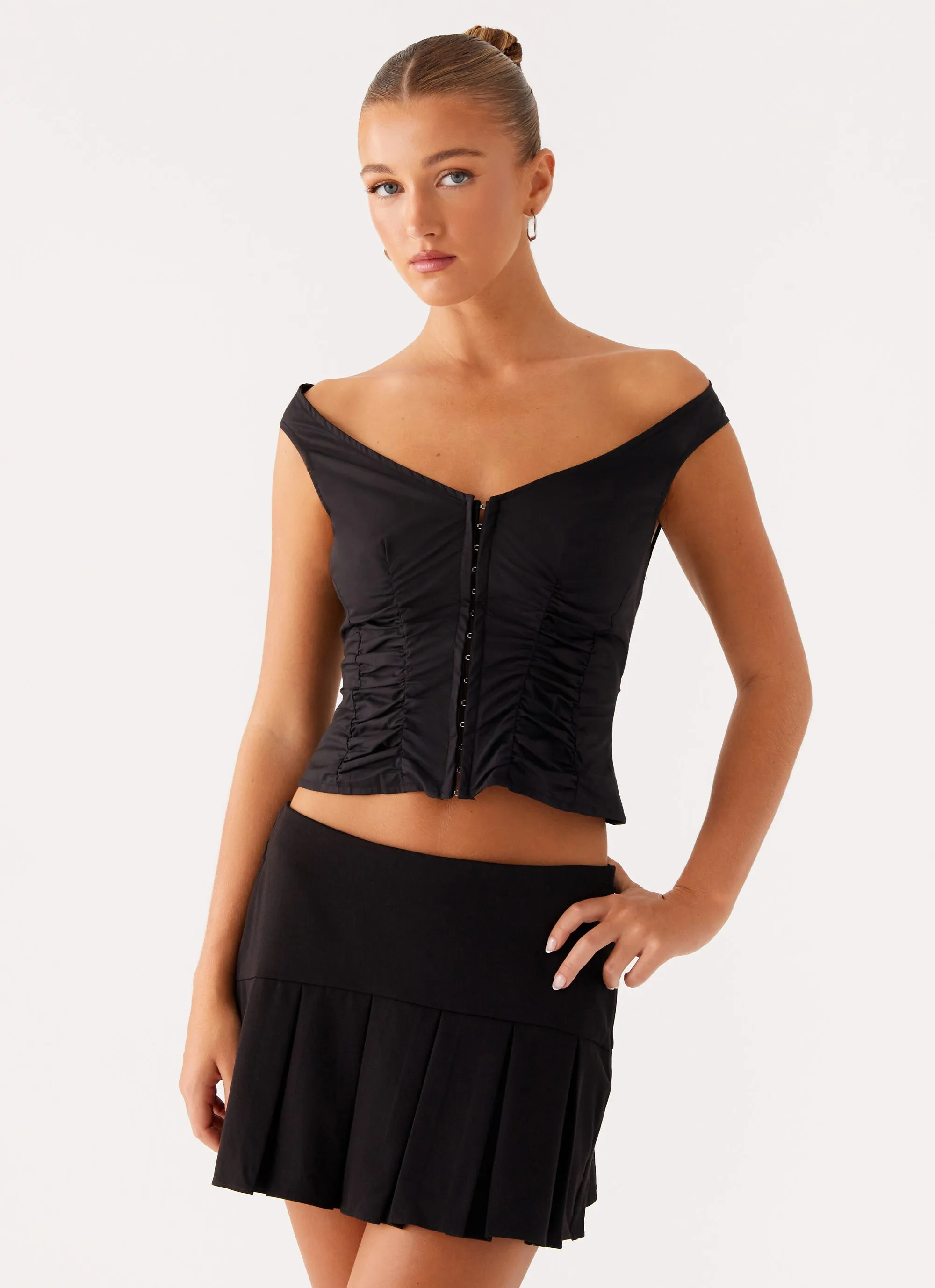 Shelby Pleated Mini Skirt - Black Airy Silk