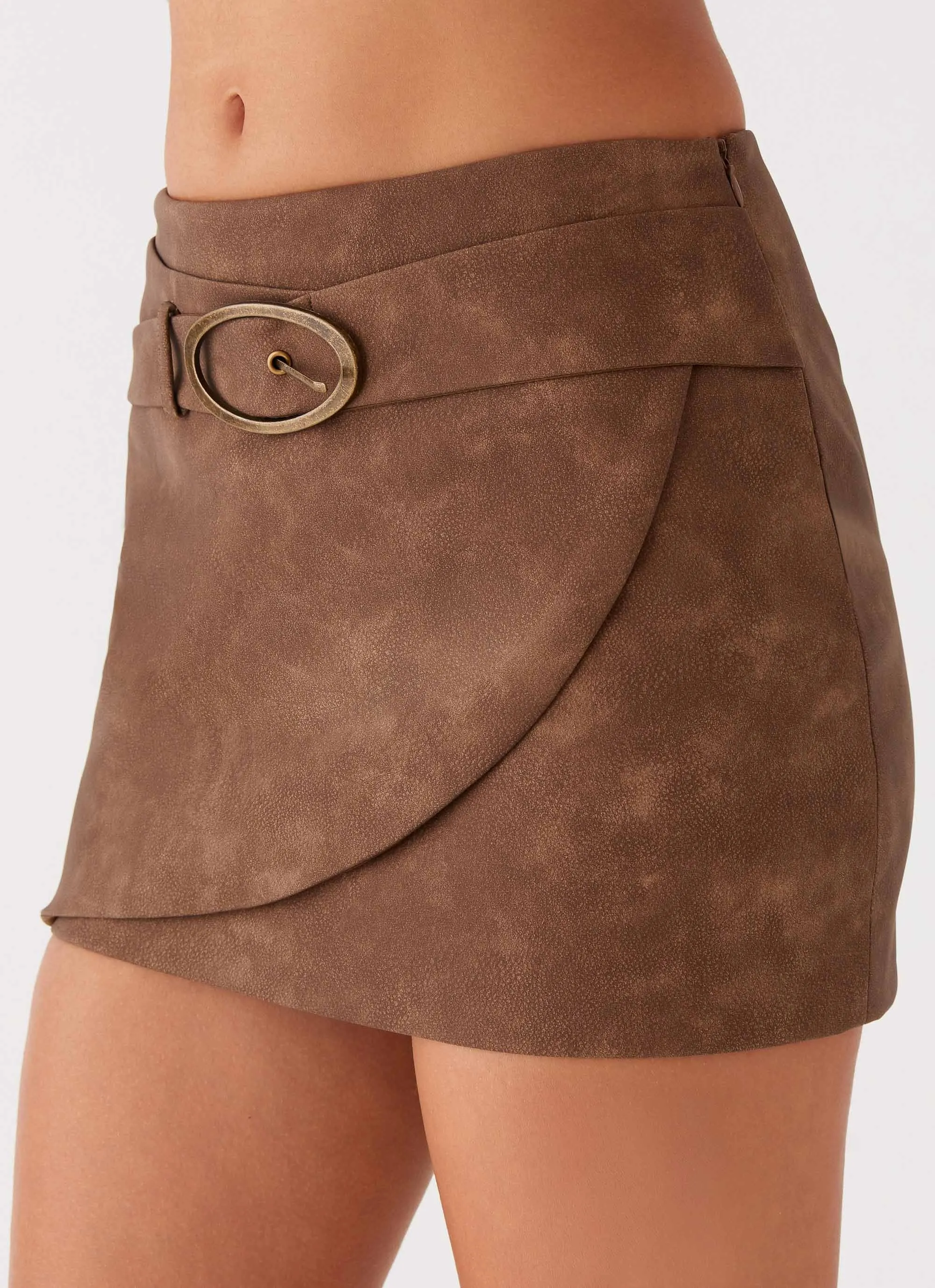 Rose Soft Event Glow West District PU Mini Skirt - Brown