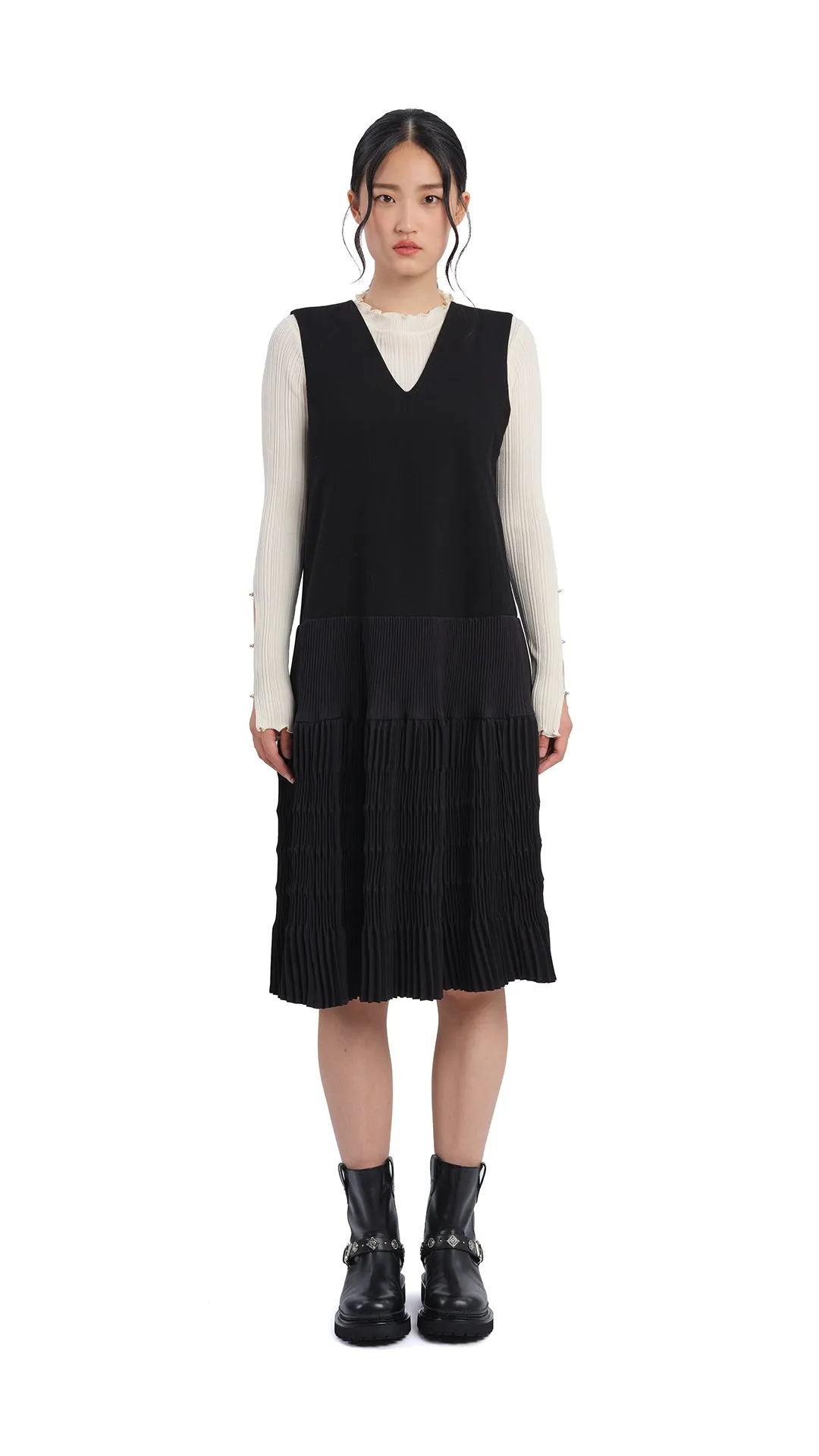 Olive Pleated Dress OdorResistantClothing EcoFriendly Material