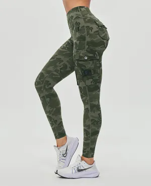 Active Lifestyle Hiking Trail Fitness Lover Studio Practice Cargo High Waisted Pocket Leggings - Camo
