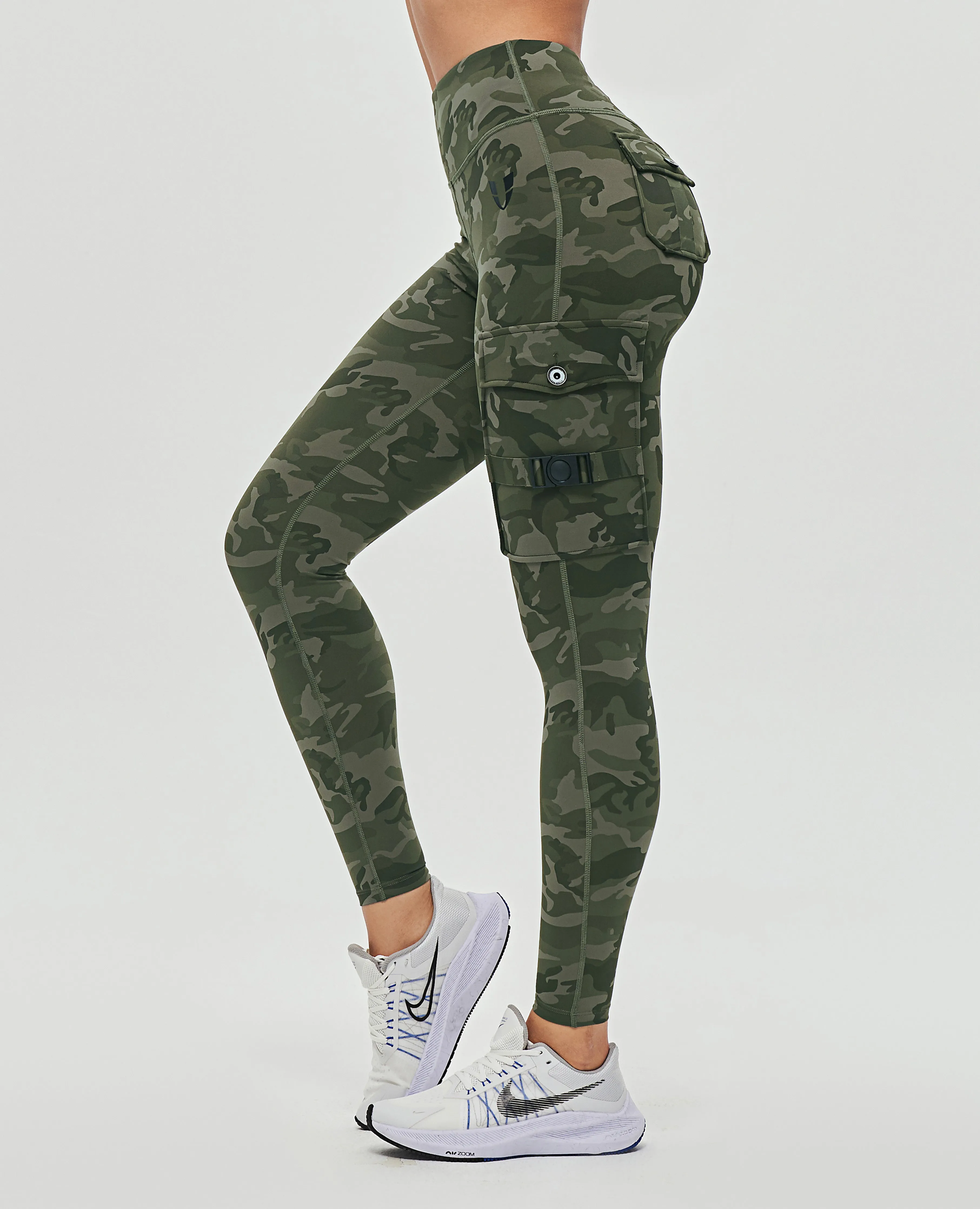 Active Lifestyle Hiking Trail Fitness Lover Studio Practice Cargo High Waisted Pocket Leggings - Camo